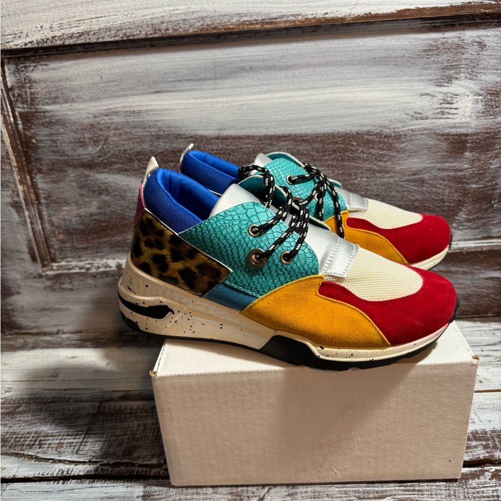 Underground Multicolor Sneakers - Red, Yellow, Teal, Leopard Print